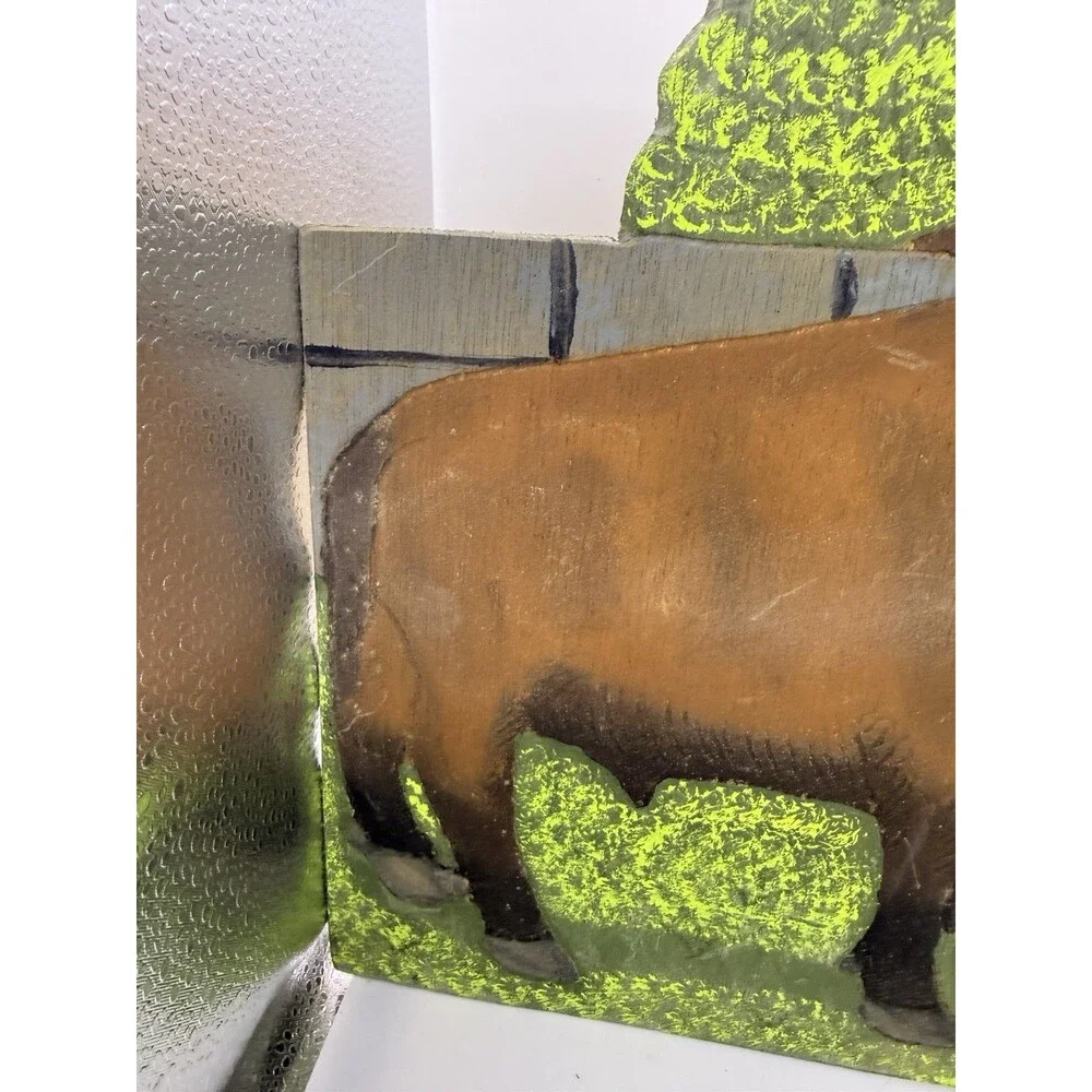 VTG 1991 Menno Shirk Folk Art Wood Carved Wild Buffalo Signed Base Carving 24”